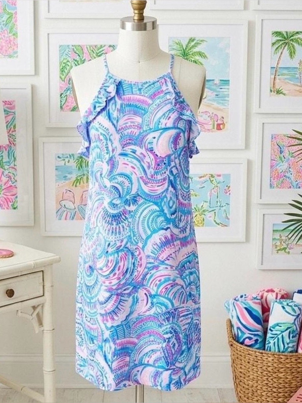 Lily Pulitzer Billie Ruffle Swing Dress with Happy as a Clam Pattern